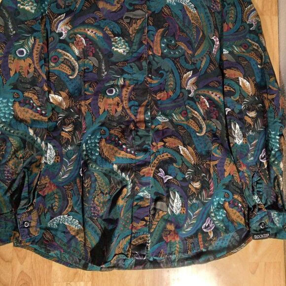 Vintage Rockies Feathers & Floral Pattern Button Down Shirt - Picture 3 of 10